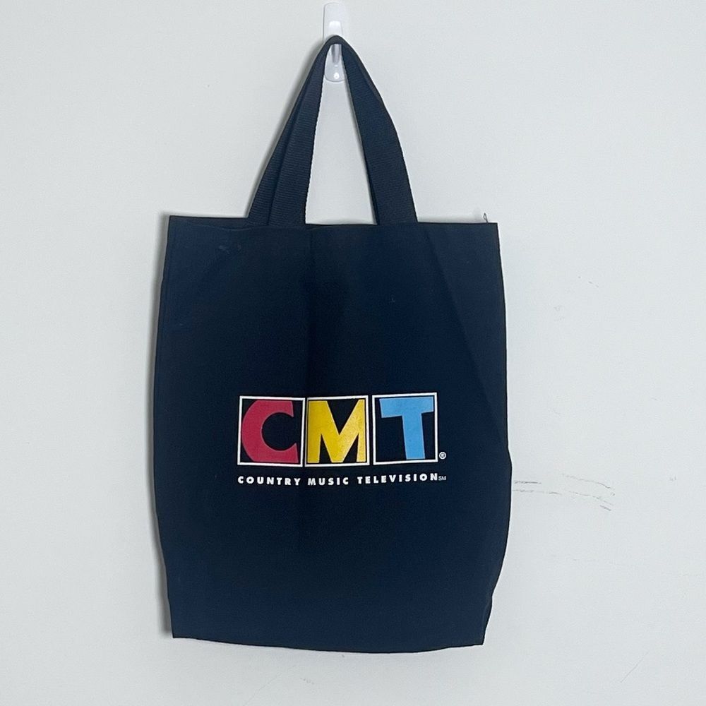 Vintage 90s CMT Country Music Television Black Tote Bag Canvas Shoulder Carryall